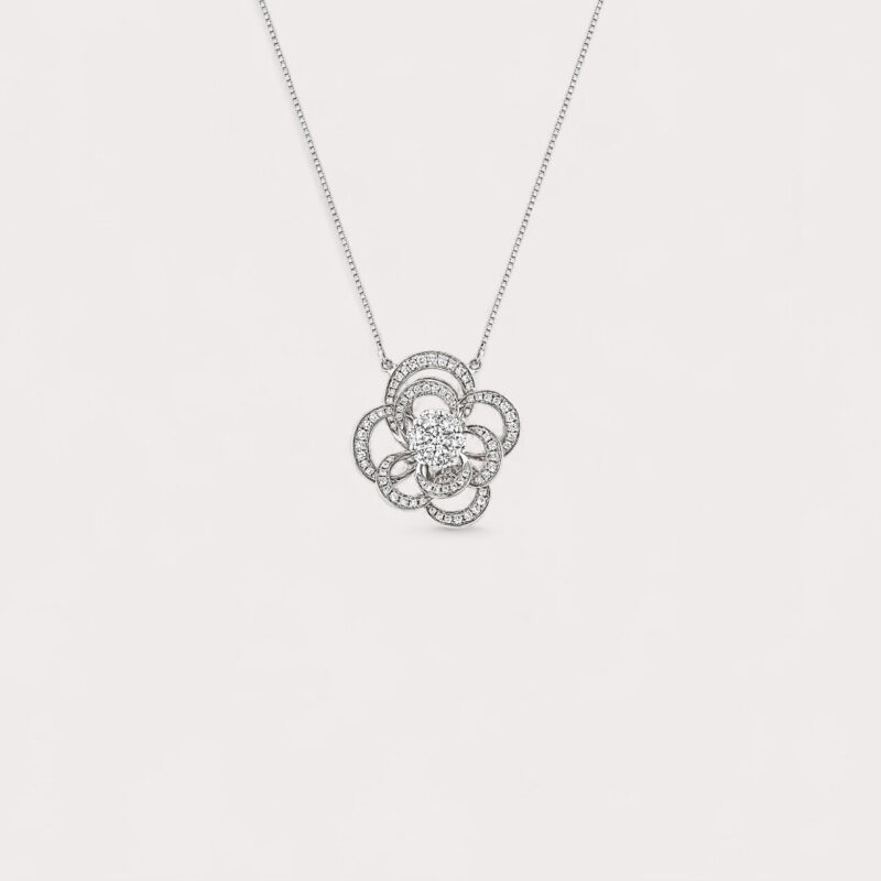 Colar em Ouro Branco com Diamantes – Coleção Camélia