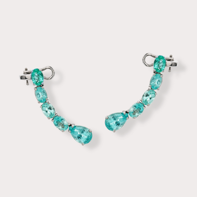 Brinco Ear Cuff em ouro branco 18k com 6,61ct em 10 Turmalinas Paraíba