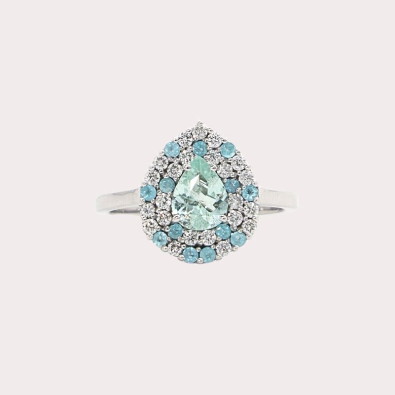 Anel em Ouro Branco com Turmalinas Paraíba e Diamantes - Coleção Veneza