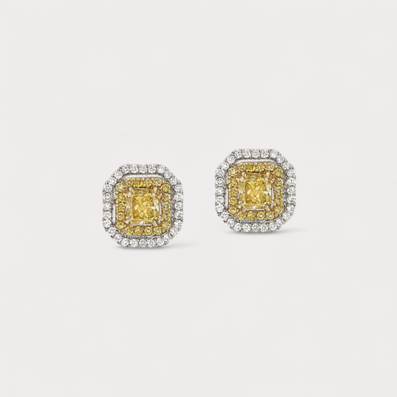 Brinco em ouro branco 18k com 0,55ct em 56 diamantes e 2,43ct em 38 diamantes yellow fancy.