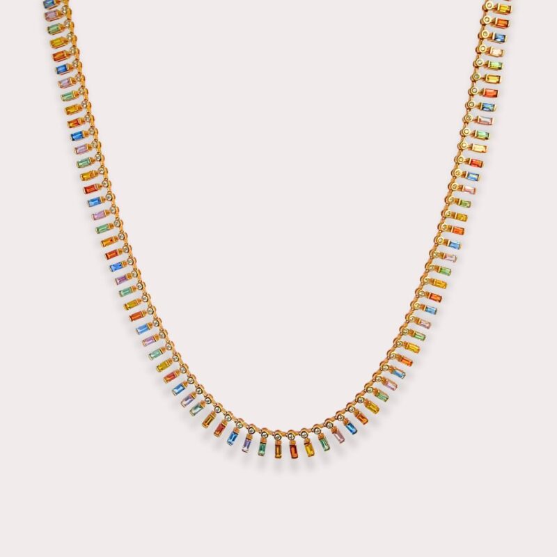 Colar em Ouro Amarelo com Safiras Coloridas e Diamantes - Coleção Fluir