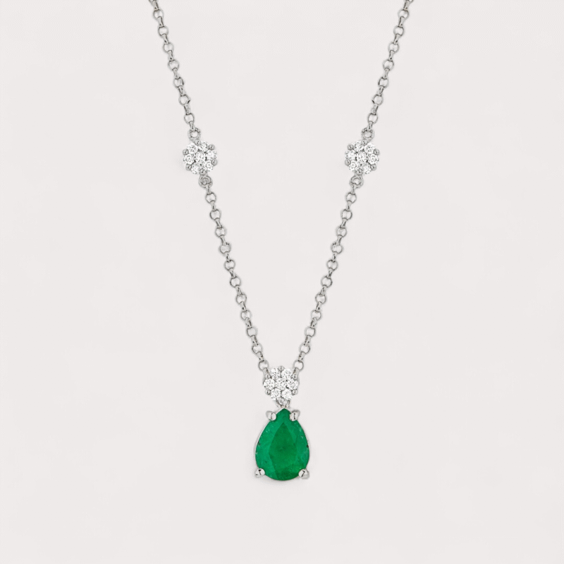 Colar em Ouro Branco com Esmeraldas e Diamantes - Coleção Capri
