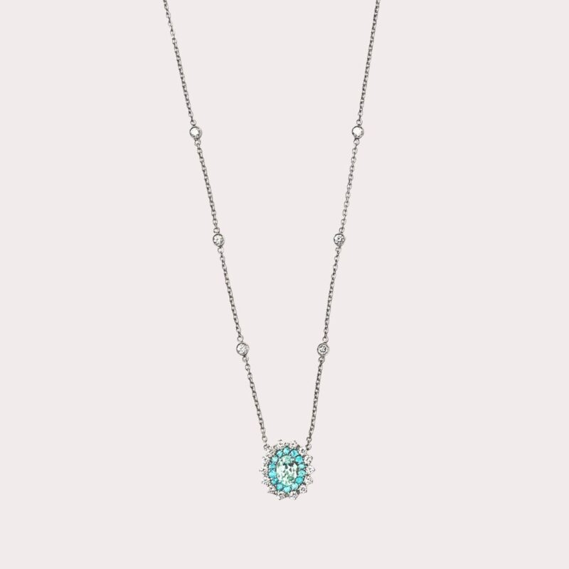 Colar em Ouro Branco com Turmalinas Paraíba e Diamantes - Coleção Veneza