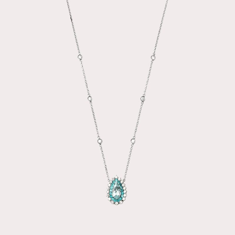 Colar em Ouro Branco com Turmalinas Paraíba e Diamantes - Coleção Veneza
