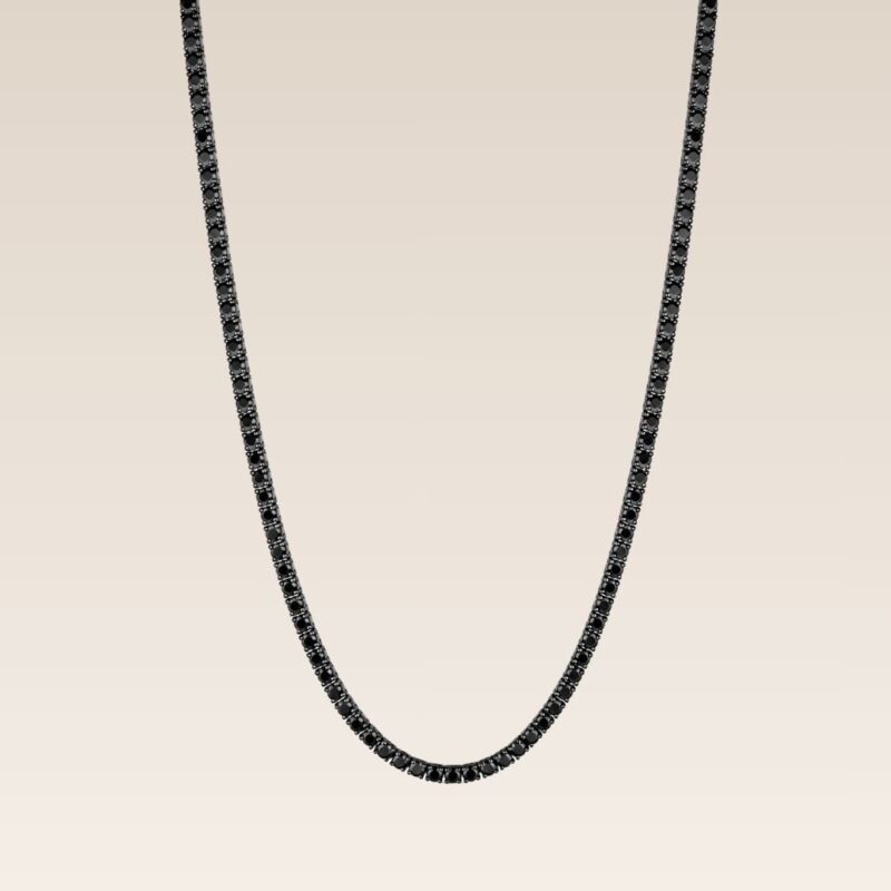 Colar Riviera em Ouro Branco e Ródio Negro com Diamante Negro
