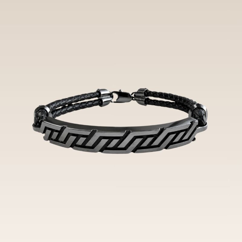 Pulseira em Ouro e Ródio Negro com Couro