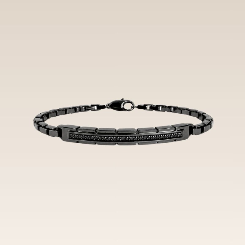 Pulseira em Ouro e Ródio Negro com Diamante Negro
